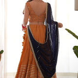 Orange Lehenga Set With Georgette Blouse And Chiffon Dupatta