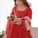 Red Hand Block Print Salwar Suit Set