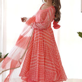 Creamy Peach Bandhani Print Anarkali Set