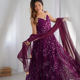 Purple Bandhani Anarkali With Dupatta