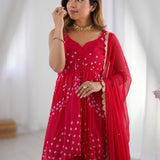 Red Flared Kurti And Palazzo Set