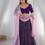 Purple Georgette Lehenga Set With Dupatta