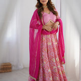 Pink Georgette Lehenga Set With Dupatta