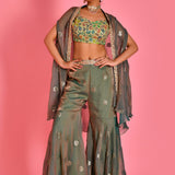 Olive Green Tissue Sharara Set