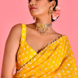 Yellow Chanderi Fusion Saree With Hand Embroidery