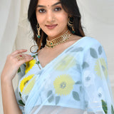 Light Blue Georgette Fusion Saree