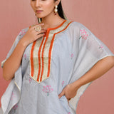 Grey Chanderi Silk Kurta Set With Lotus Prints