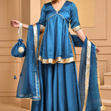 Denim Blue Satin Lehenga Set
