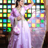Lavender Chanderi Lehenga Set With Floral Printed