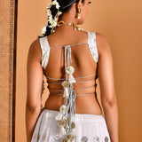 Smoke White Cotton Silk Lehenga Set With Organza Dupatta