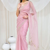 Light Lilac Organza Saree With Aari Embroidery