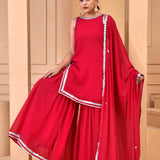Red Georgette Sharara Set