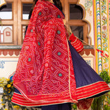 Indigo Cotton Silk Anarkali Set With Bandhani Dupatta
