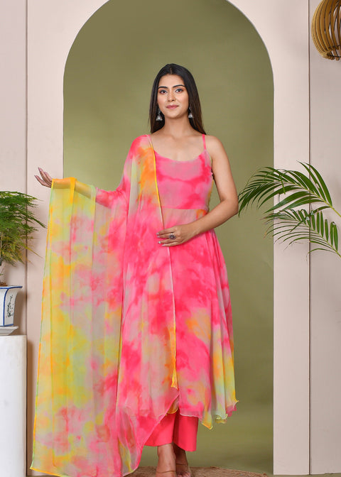 <img> Pink Multi-Color Georgette Anarkali Set