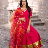 Rani Pink Cotton Silk Anarkali Set