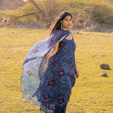 Cobalt Blue Chiffon Bandhani Anarkali Set