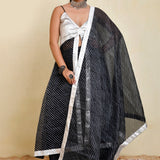 Black Cotton Silk Kurta Set With Stripes