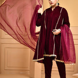 Maroon Velvet Kurta Set