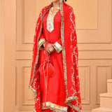 Red Silk Kurta Set With Embroidery
