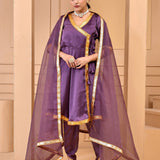 Plum Purple Satin Silk Kurta Set