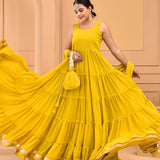 Mustard Yellow Georgette Layered Anarkali Set