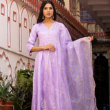 Light Purple Cotton Silk Anarkali Set With Aari Woven Dupatta