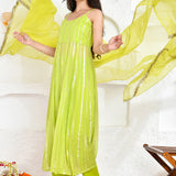 Electric Lime Green Georgette Lurex Suit Set