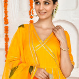 Yellow Anarkali Set With Organza Dupatta