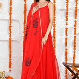 Red Georgette Anarkali Set With Printed Dupatta