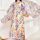 Peach Chanderi Kurta Set With Floral Prints