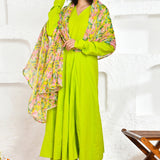 Lime Green Cotton Anarkali Set With Printed Dupatta