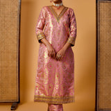 Pink Banarasi Kurta Set With Brocades