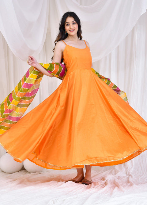 <img> Chrome Yellow Cotton Silk Anarkali Set