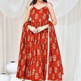 Maroon Cotton Anarkali Set With Floral Prints