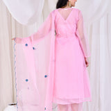 Soft Pink Satin Silk Kaftan Set