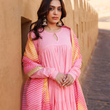 Light Pink Cotton Anarkali Set