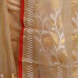 Beige Semi Resham Saree With Red Edge