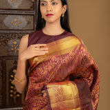 Vivid Burgundy Floral Kanjivaram Silk Saree