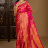 Deep Pink Floral Kanjivaram Silk Saree