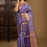 Bright Blue Floral Kanjivaram Silk Saree