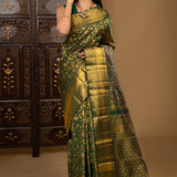Bottle Green Floral Kanjivaram Silk Saree