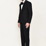 Black Jacquard Three Piece Suit Set With Bow