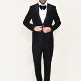 Black Three Piece Jacquard Suit Set With Bow