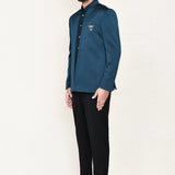 French Blue Polyester Sherwani Set