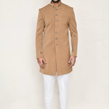 Beige Rayon Sherwani Set