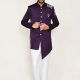 Purple Polyester Sherwani Set