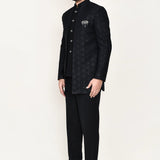 Black Jacquard Sherwani Set