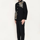 Black Polyester Sherwani Set