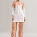 White And Brown Cotton Chikankari Suit Set