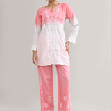 Pinkish Peach Cotton Chikankari Suit Set